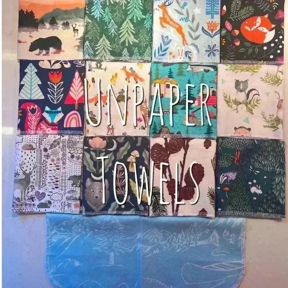 Unpaper Towels Flannel Towels‎ Reusable Napkins Handmade NEW NWT Woodland